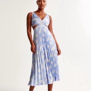 Blue and White Floral Midi Dress